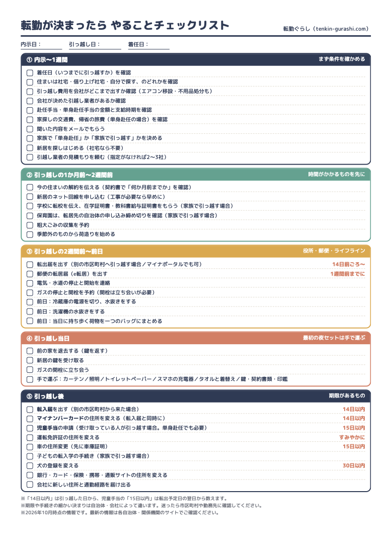 転勤のやることチェックリスト(印刷用)
